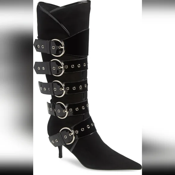 Jeffert Campbell Seatbelt Suede Patent Leather Boots Buckle Designer #59 - Picture 1 of 16